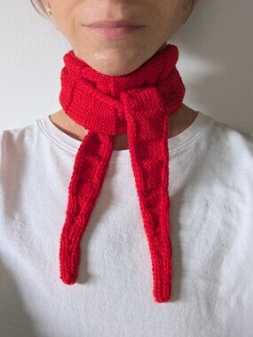 Hand Knit Red Sophie Skinny Scarf Textured Stripe Ganni Girl Romcom Core